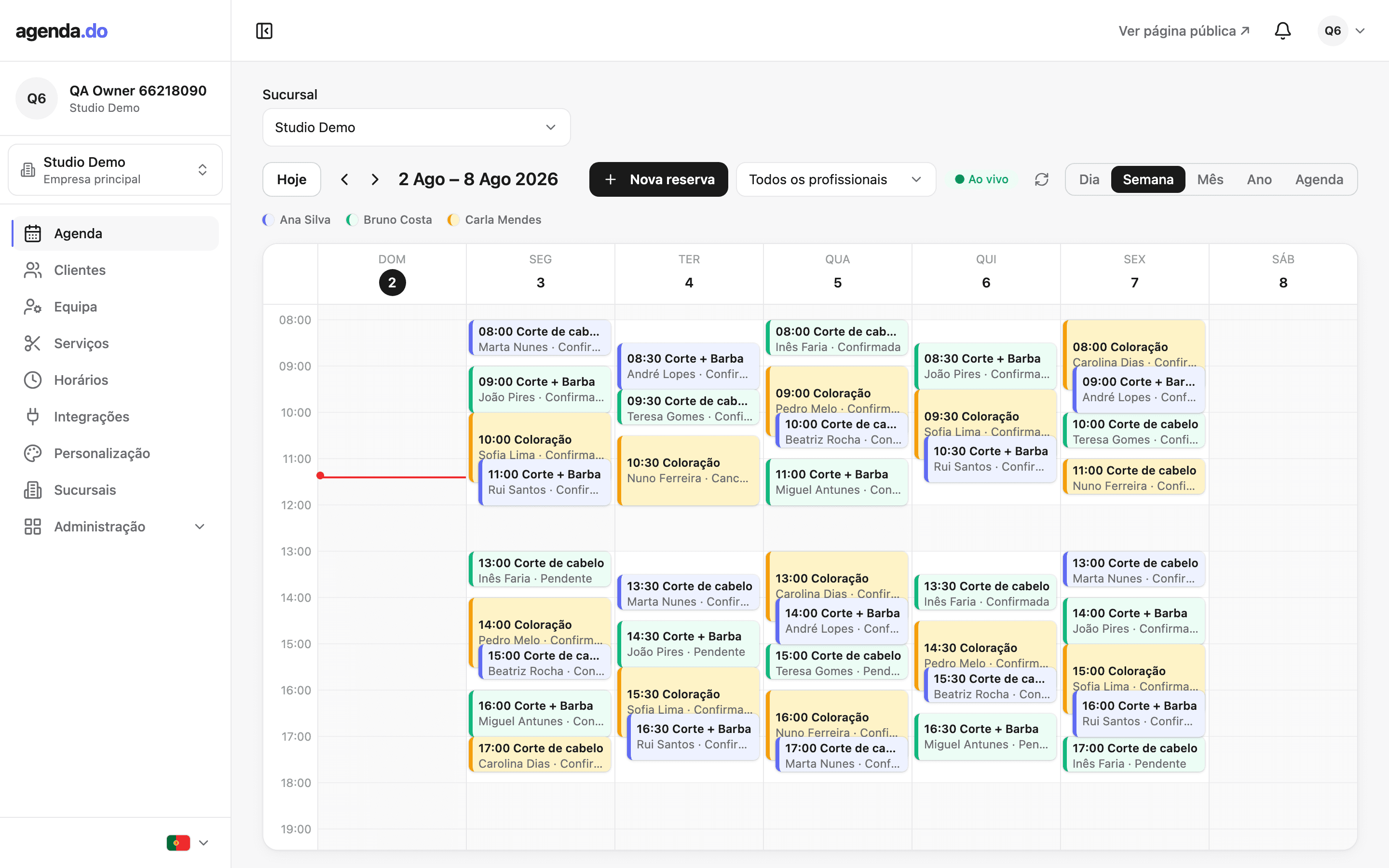 Agenda semanal da agenda.do com as reservas do salão.